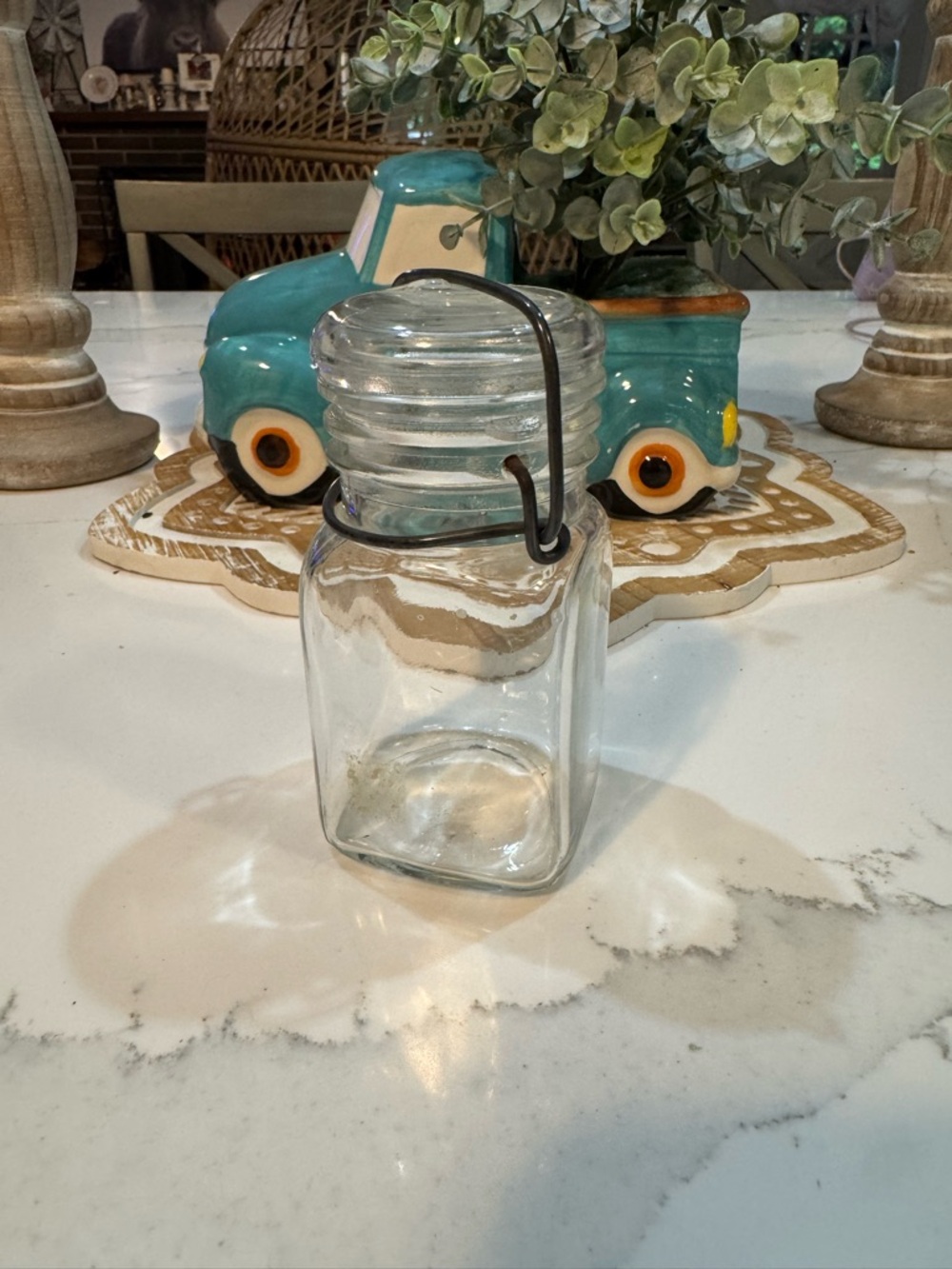 Vintage Clear Glass Jar with Wire Bail Lid